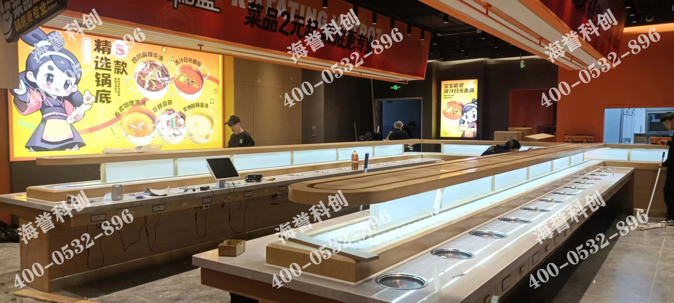 海誉科创天津单涮小火锅搭载智能送餐小火车安装完成